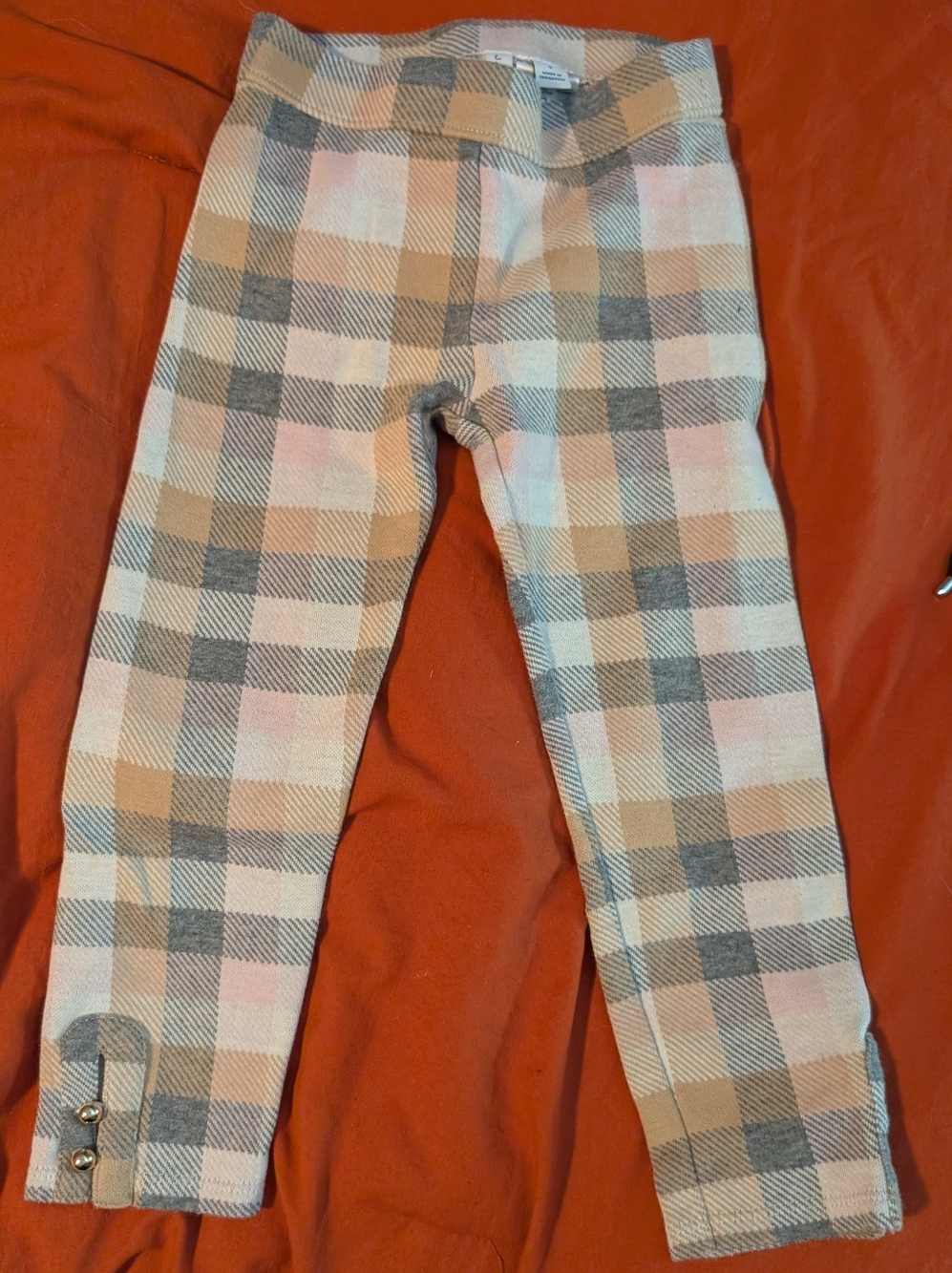 Janie and Jack Plaid Pull-On Leggings in Pink, Tan & Gray